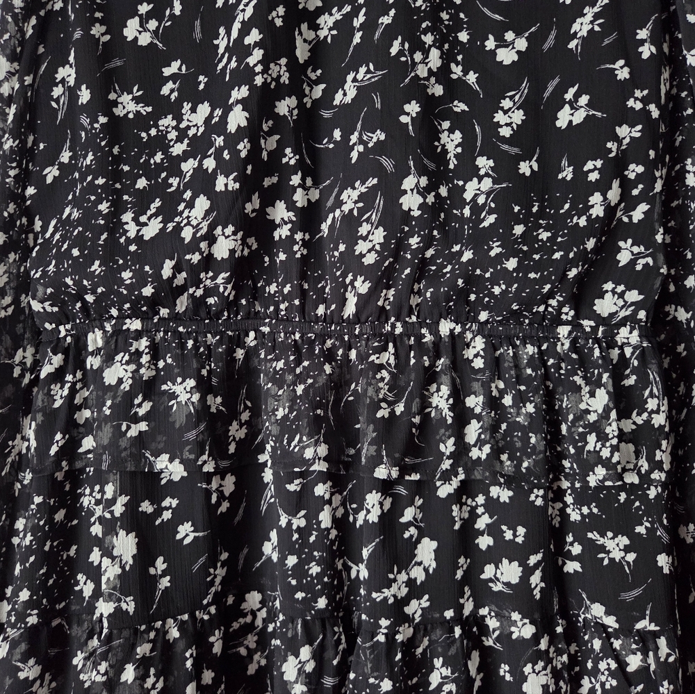 Aqua Black and White Floral Long Sleeve Dress size L - Picture 5 of 13